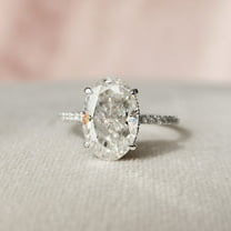 Silvago Jewel Silver 14k White Gold Over Ring - Oval Cut Excellent 2.1 Ct Diamond Ring For Women's - Hidden Halo Diamond Rings for Women's - Eternity Diamond Rings for Her - Bridal Diamond Jewellery