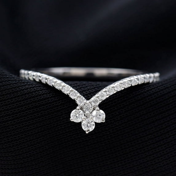 Silvago Jewel Stamp 14K White Gold Over Wedding Anniversary Ring Gift for Wife - 1.8 Ct VVS1/D Round Cut Diamond Curved Ring for Her - Causal Office Wear Ring - Dainty Stackable Rings