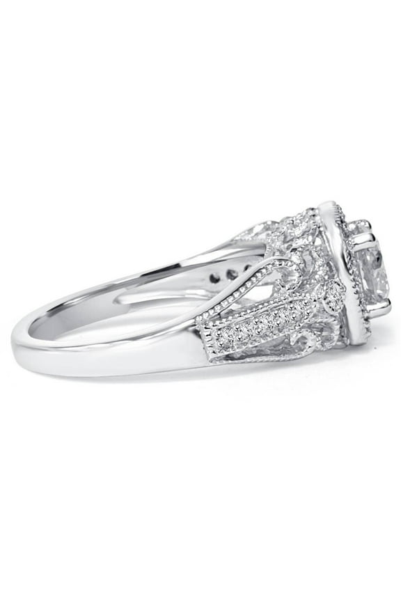 Stamped 14K White Gold Plated Diamond Ring - Round Cut 1.2 Ct Lab Created Diamond Ring - Anniversary Gifts for Her - Diamond Women's Ring - Engagement Diamond Ring - Class Women's Rings