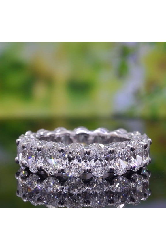 Stamped 14K White Gold Plated Ring for Women's - Excellent 3 Ct Oval Cut Diamond Wedding Band - Lab Diamond Eternity Anniversary Band for Women's - Anniversary Gift
