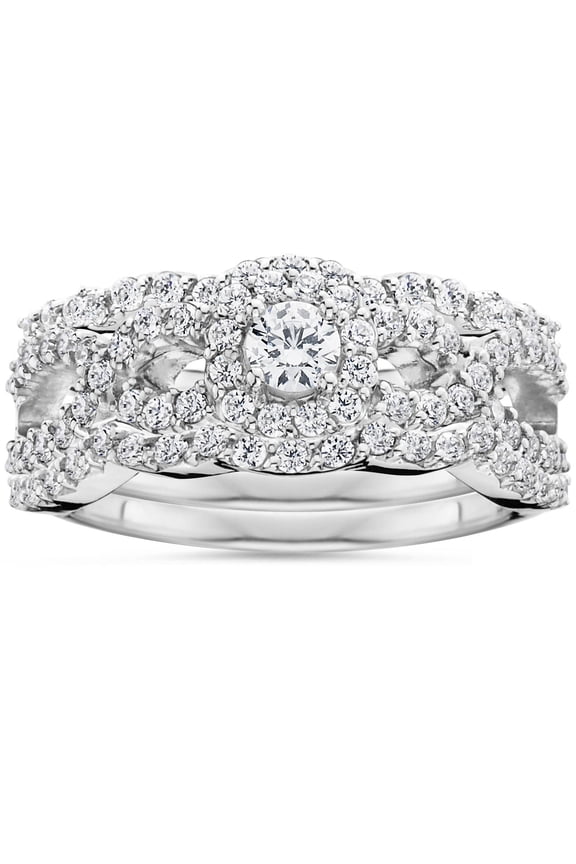 Stunning Round Cut Three Ring Eternity Diamond Ring - 1.2 Ct Lab-Created Simulated Diamond - Beautifully Crafted 14K White Gold Plated - Perfect for Wedding, Anniversaries and Proposal