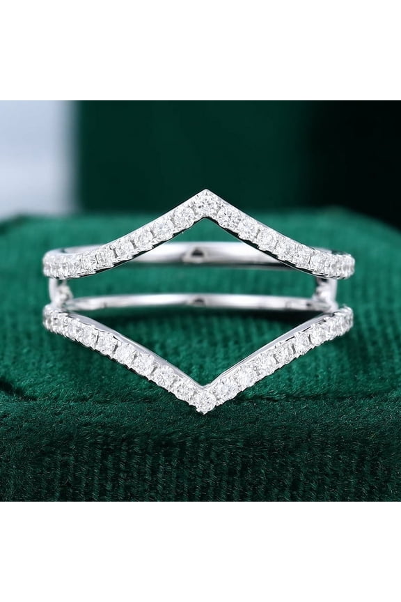 White Gold Over 14K Silver Diamond Ring - Brilliant 1 Ct Round Cut Diamond Rings for Her - Single Prong Chevron Genuine Diamond Rings for Her - V Shape Diamond Rings for Women's