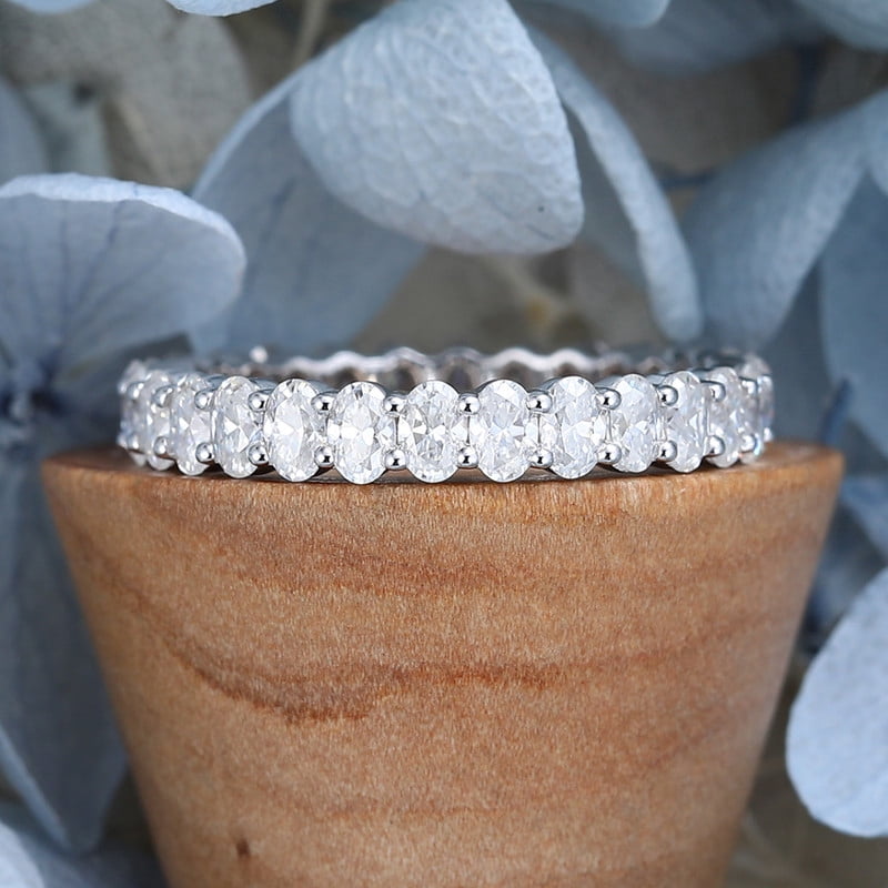 Silvago Jewel White Gold Over 14K Silver Diamond Ring - Oval Cut Excellent 3 Ct Diamond Engagement Rings - Engagement Wedding Full Eternity Bands for Women's - Latest Engagement Diamond Rings