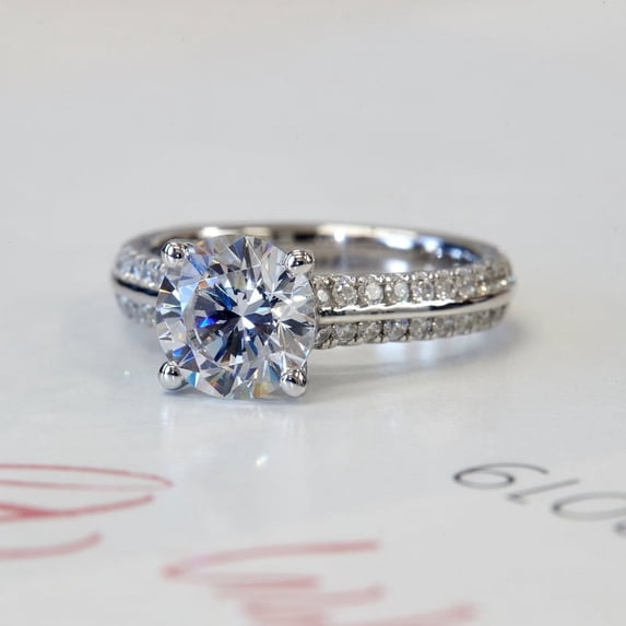 Silvago Jewel White Gold Over 14K Silver Diamond Rings - Brilliant 2 Ct Round Cut Diamond Rings for Women's - Two Eternity Band Rings for Women's - Engagement Wedding Diamond Rings for Women's