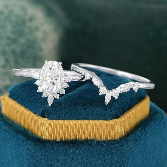 Silvago Jewel White Gold Over 14k Silver Diamond Rings for Couple - Oval Cut Excellent 1.9 Ct Diamond Ring For Women's - Bridal set Rings - Vintage Engagement Wedding Diamond Rings for Women's
