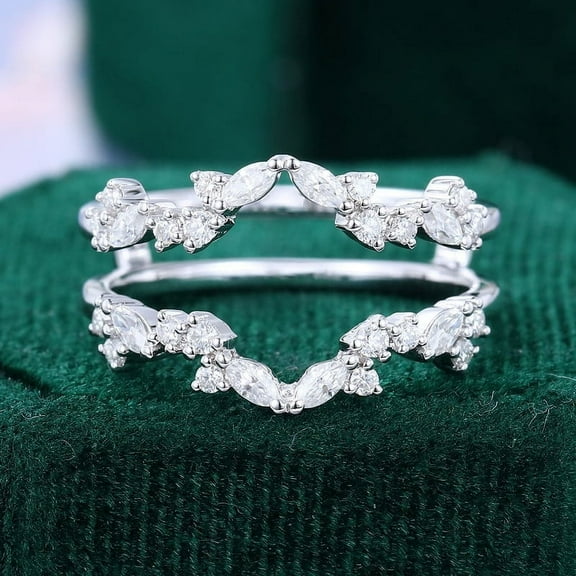 Silvago Jewel White Gold Plated 14K Diamond Ring - Marquise Cut Excellent 1.2 Ct Diamond Ring For Women's - Double Curved Wedding Band Rings for Women's - 2 Bands Diamond Rings for Women's