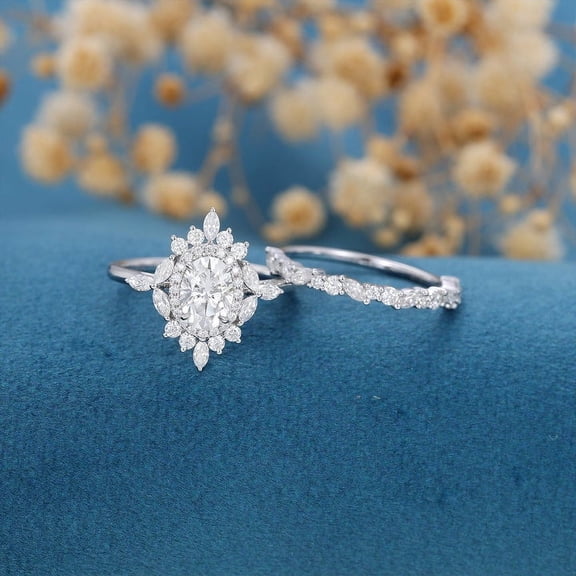 Silvago Jewel14K White Gold Plated Ring - Excellent 2 Ct Oval Cut Lab Created Simulated Diamond Ring - Bridal Diamond Jewellery for Women's - Jewellery Diamond Rings Wedding Sets On Clearance