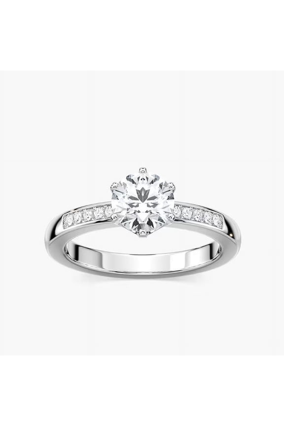 ry 1.38 Ct Moissanite Ring - 14K White Gold Plated Round Cut Band for Women - Solitaire Engagement Style - Celebration and Event Gift