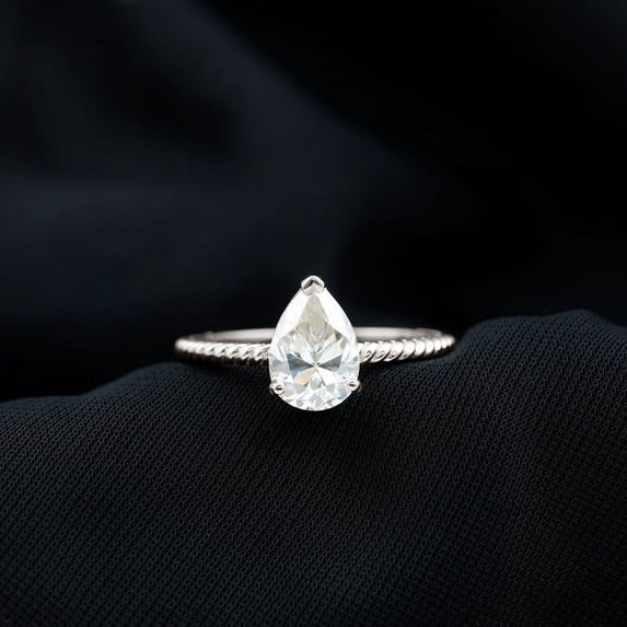 Silvago Jewelry 1.56 Ct VVS1/E-F Pear Cut Moissanite Ring Gift - 14K White Gold Plated Solitaire Rings - Anniversary Gifts Clearance Ring - Engagement Wedding Ring - Daily Wear Moissanite Ring