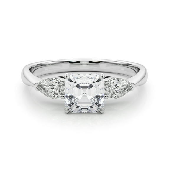 Silvago Jewelry 1.6 Ct Asscher Moissanite Ring - Three Stone Prong Set Style - 14K White Gold Plated Band - Sophisticated Engagement Jewelry for Women - Proposal Gift Ready