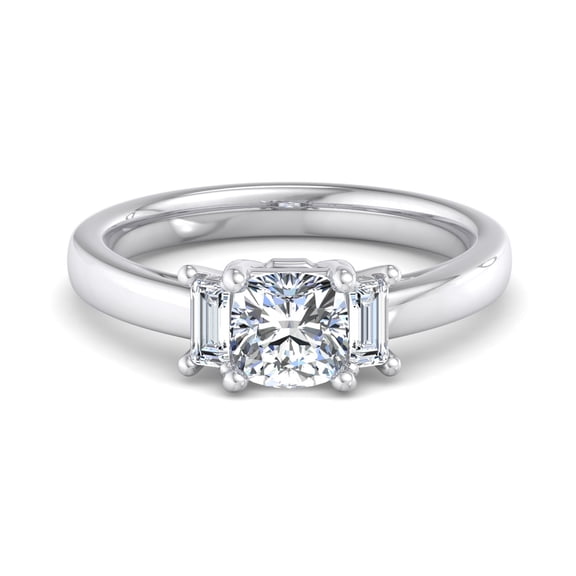 Silvago Jewelry 1.6 Ct Cushion Cut Moissanite Engagement Ring - Moissanite 3 Stone Style with Cushion Center - 14K White Gold Plated Finish - Great for Milestone Occasions