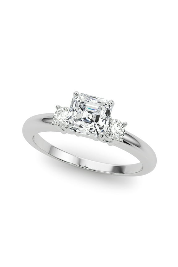 ry 1.7 Ct Asscher Cut Moissanite Engagement Ring - 14K White Gold Plated Wedding Jewelry - Three Stone Accent Ring