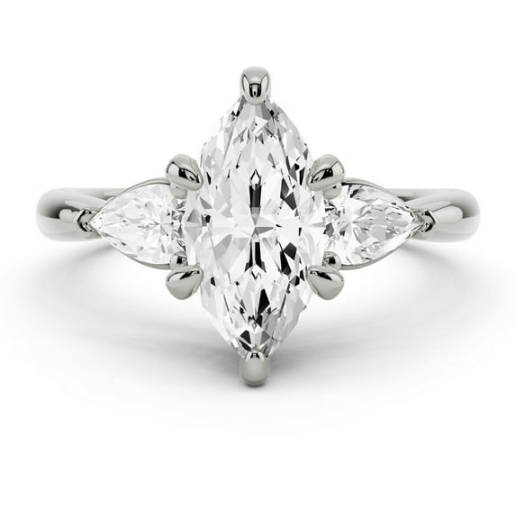 Silvago Jewelry 1.7 Ct Marquise Cut Engagement Solitaire Ring - Moissanite 3 Stone Wedding Band for Women - 14K White Gold Plated - Memorable Anniversary Gift