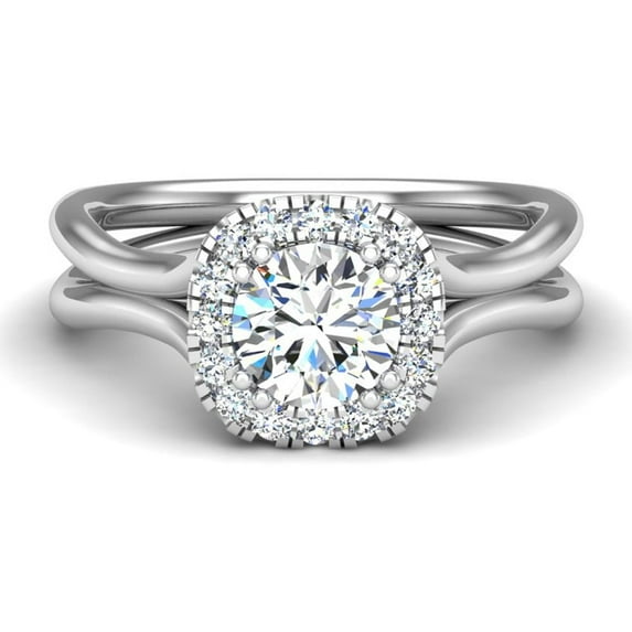 Silvago Jewelry 1.7 Ct Round Cut Halo Engagement Ring – 14K White Gold Plated – Solitaire Design with Accent Moissanite – Bridal Jewelry – Captivating Engagement Ring – Anniversary Jewelry