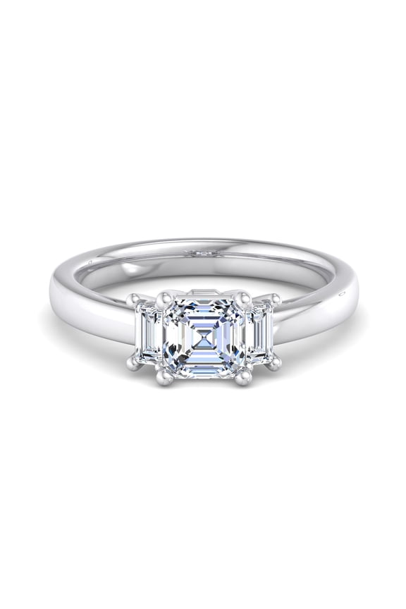 ry 1.81 Ct Asscher Cut Moissanite Engagement Ring - 3 Stone Setting with Side Accents - 14K White Gold Plated Design - Perfect Gift for Proposals