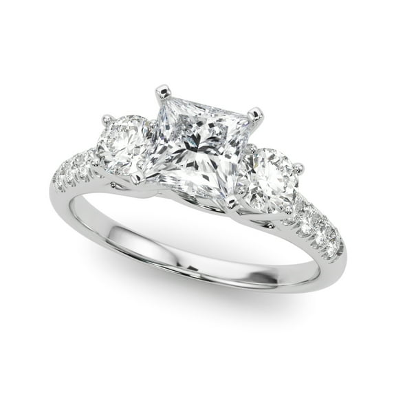 Silvago Jewelry 1.81 Ct Princess Cut Engagement Solitaire Ring with Accents for Her - 14K White Gold Plated - Lab Moissanite - 3 Stone Wedding Band - Timeless Gift Idea