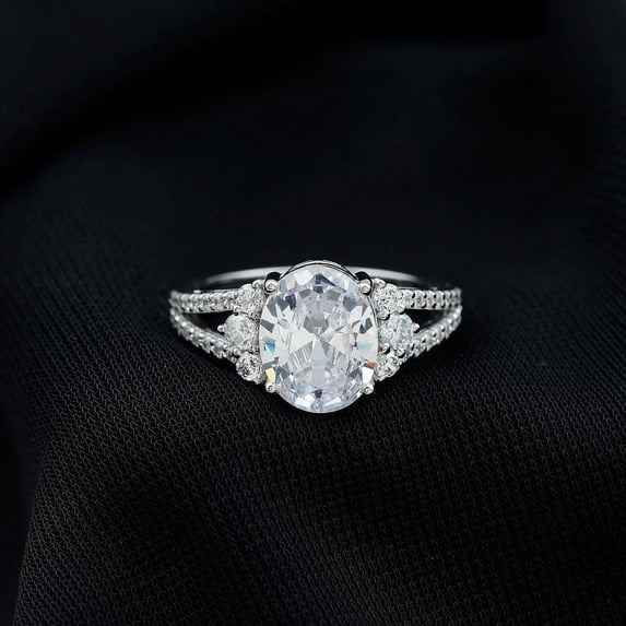 Silvago Jewelry 1.85 Ct Oval Cut Moissanite Engagement Rings - 14K White Gold Plated Rings - Wedding Moissanite Jewelry for Women's - Moissanite Special Occasion Rings - Party Wear Moissanite Ring