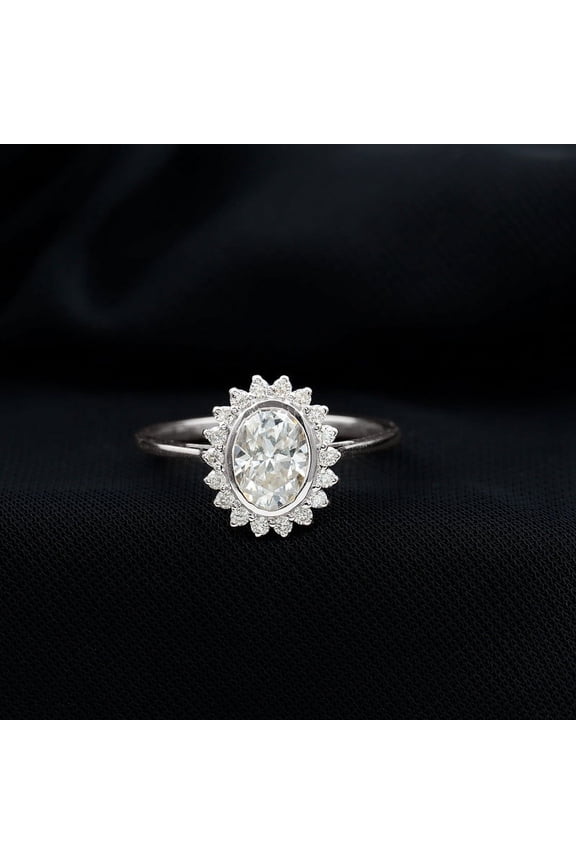 ry 1.85 Ct Oval Cut Moissanite Rings Gift - 14K White Gold Plated Rings Gifts - Sunburst Halo Moissanite Engagement Ring - Anniversary Gift for Women's - Wedding Proposal Ring