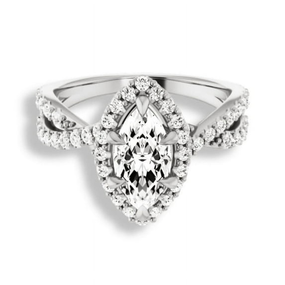 Silvago Jewelry 1.92 Ct Moissanite Ring - 14K White Gold Plated Marquise Cut Wedding Anniversary Ring - Prong Set Infinity Twisted Criss Cross Over Shank Birthday Ring Gifts