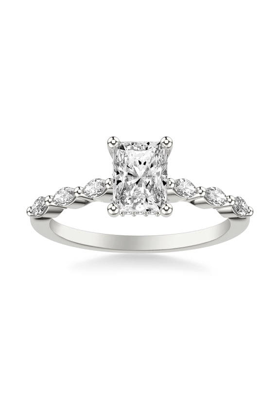 ry 1.92 Ct Radiant Cut Engagement Ring Featuring Hidden Halo and Accent Moissanite - 14K White Gold Plated - Wedding Rings - Moissanite - Gift for Her on Memorable Days