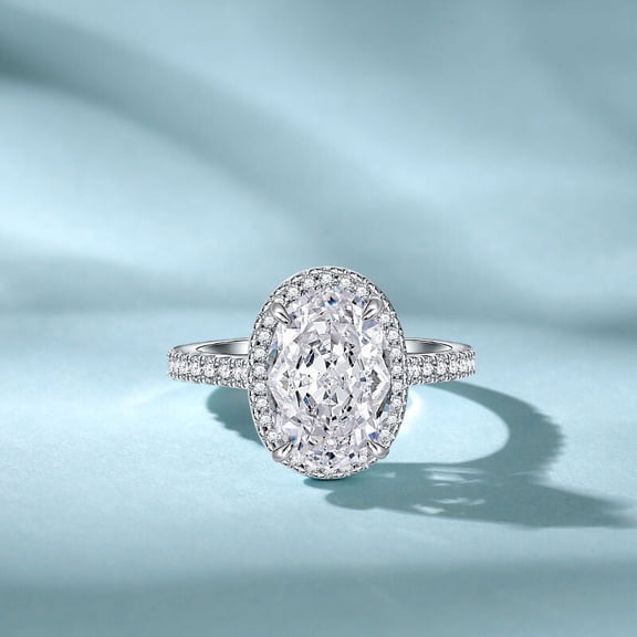Silvago Jewelry 1.95 Ct VVS1/E-F Oval Cut Lab Created Simulated Diamond Rings - Rings for Women's - Halo Diamond Jewelry for Her - Classic Engagement Wedding Women's Rings - Party Wear Diamond Rings