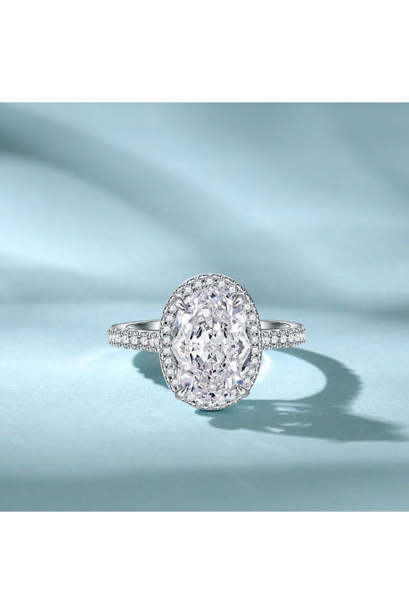 ry 1.95 Ct VVS1/E-F Oval Cut Lab Created Simulated Diamond Rings - Rings for Women's - Halo Diamond Jewelry for Her - Classic Engagement Wedding Women's Rings - Party Wear Diamond Rings