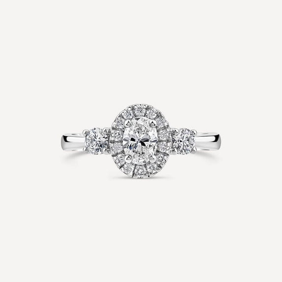 Silvago Jewelry 14K White Gold Plated Ring - 1.95 Ct Oval Cut Moissanite Solitaire Ring for Women's - Solitaire with Accent Engagement Wedding Women's Ring - 3 Stone Halo Anniversary Rings