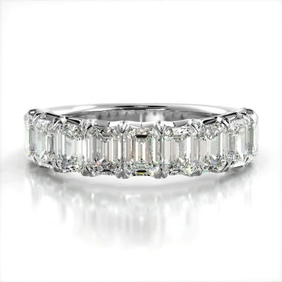 Silvago Jewelry 14K White Gold Plated Ring - 2.12 Ct Moissanite Emerald Cut Engagement Ring - Half Eternity Band Wedding Ring For Her - A Beautiful Christmas Gift for Her Special Day!