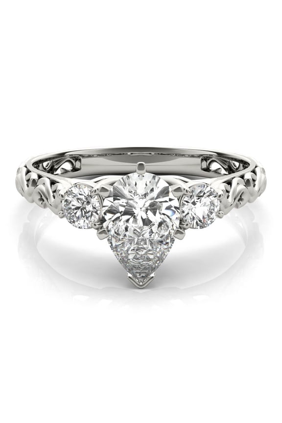 ry 14K White Gold Plated Ring - 2.13 Ct Pear Cut Moissanite Engagement Ring - Vintage Filigree Styling for Women - Elegant Jewelry for Events