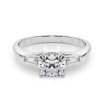 Silvago Jewelry 2.13 Ct Cushion Cut Moissanite Ring - Prong Set Three Stone Ring for Women - 14K White Gold Plated Jewelry - Engagement or Wedding - Lovely Gift Selection