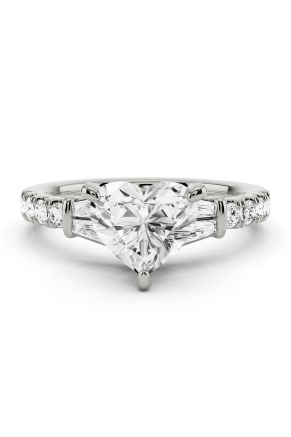 ry 2.13 Ct Heart Cut Moissanite Halo Engagement Ring - Delicate Wedding Ring with Accent Elements - 14K White Gold Plated - Beautiful for Anniversaries and Proposals