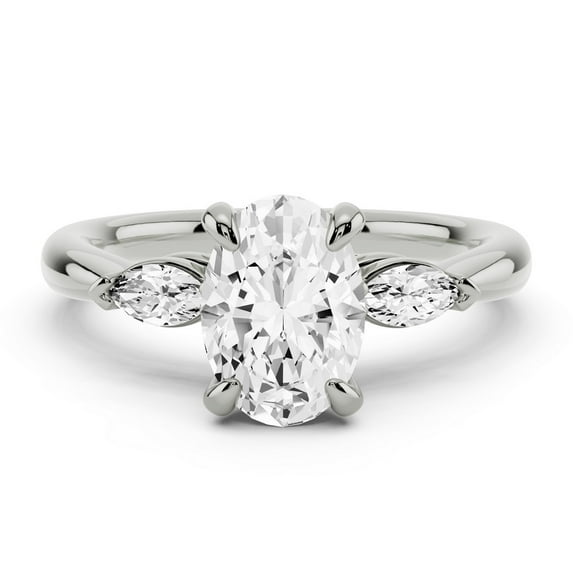 Silvago Jewelry 2.13 Ct Oval Cut Solitaire Engagement Ring with Side Accents - 14K White Gold Plated - Moissanite 3 Stone Wedding Jewelry