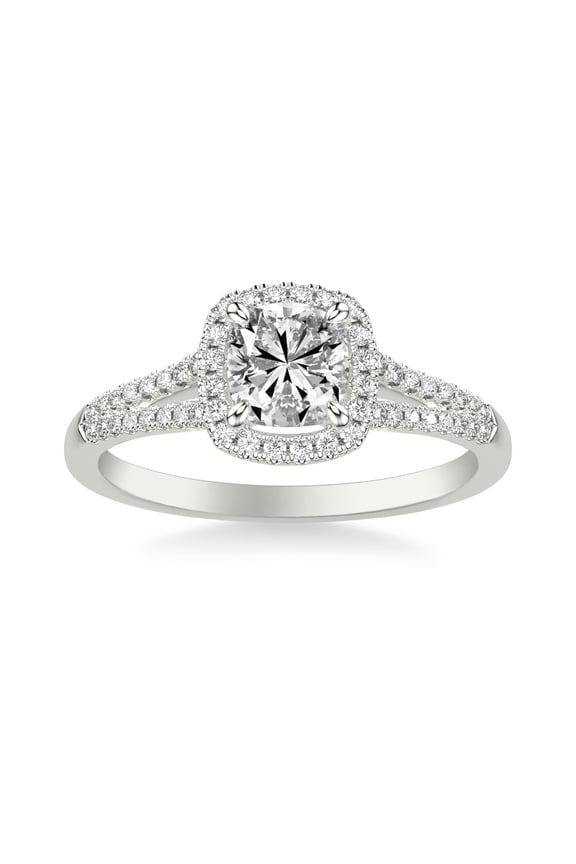ry 2.24 Ct Cushion Cut Moissanite Engagement Ring - Lab Moissanite - 14K White Gold Plated - Split Shank Halo Ring - Gift for Special Memories