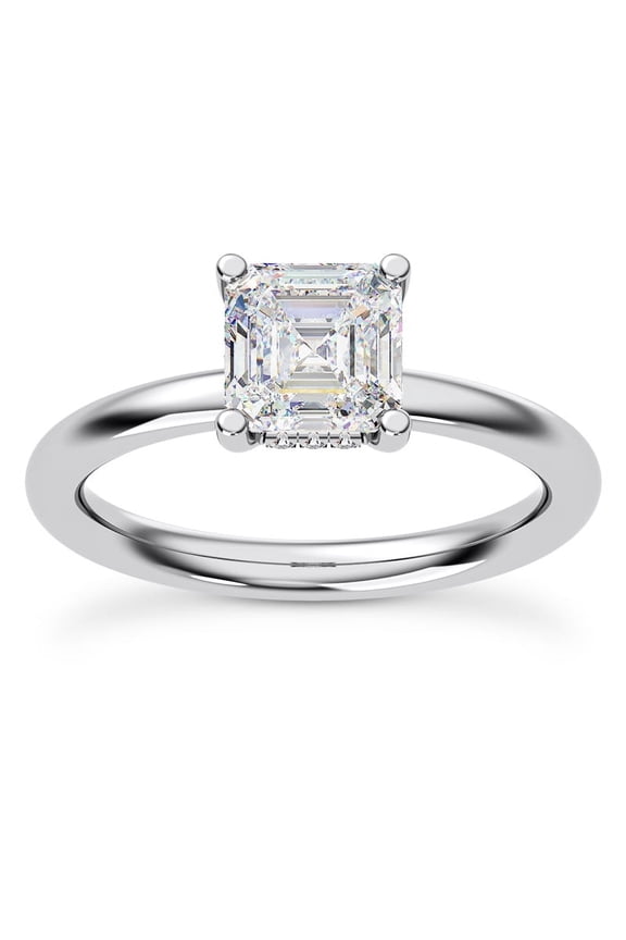 ry Asscher Cut 1.81 Ct Hidden Halo Engagement Ring - Moissanite Solitaire Moissanite Ring - 14K White Gold Plated Wedding Jewelry