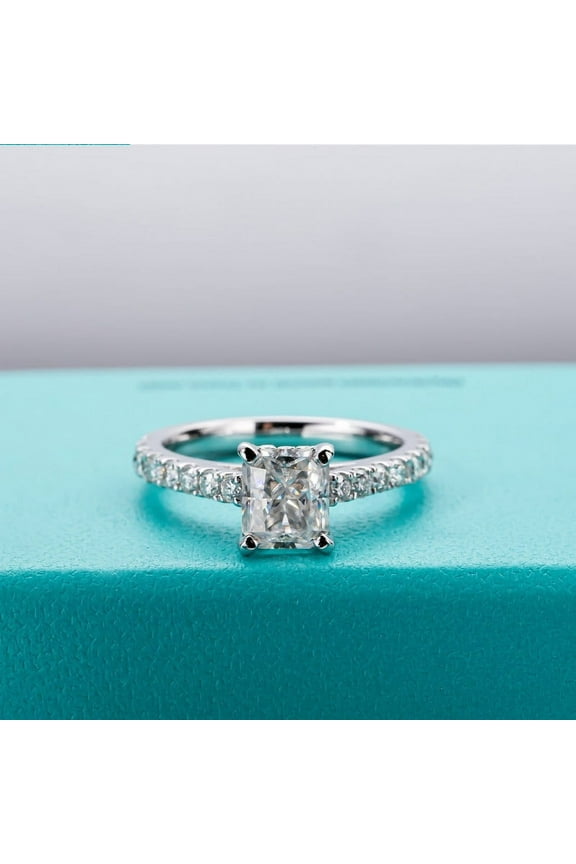 ry Excellent 2.43 Ct Radiant Cut Moissanite Wedding Ring - 14K Silver Hidden Halo Engagement Ring - Anniversary Gifts Wife - Moissanite Rings Clearance - Brides Forever Ring