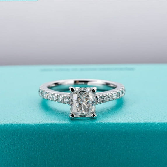 Silvago Jewelry Excellent 2.43 Ct Radiant Cut Moissanite Wedding Ring - 14K Silver Hidden Halo Engagement Ring - Anniversary Gifts Wife - Moissanite Rings Clearance - Brides Forever Ring