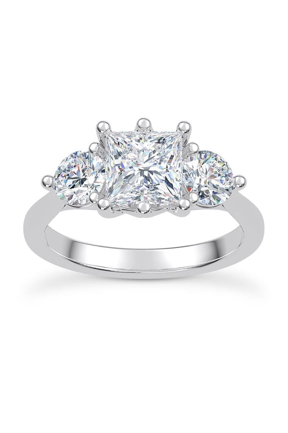 ry Gorgeous 2.24 Ct Princess Cut Moissanite Engagement Ring - Moissanite Ring - 14K White Gold Plated - Three-Stone Inspired Band - Romantic Anniversary or Memory Gift