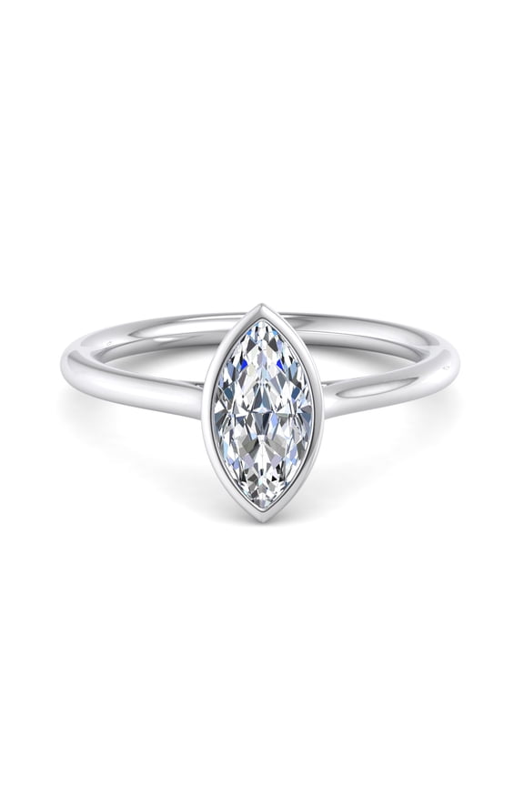 ry Marquise Cut 1.6 Ct Moissanite Ring - 14K White Gold Plated Bezel Set Engagement Ring for Women - Elegant Wedding Jewelry - Gift for Her