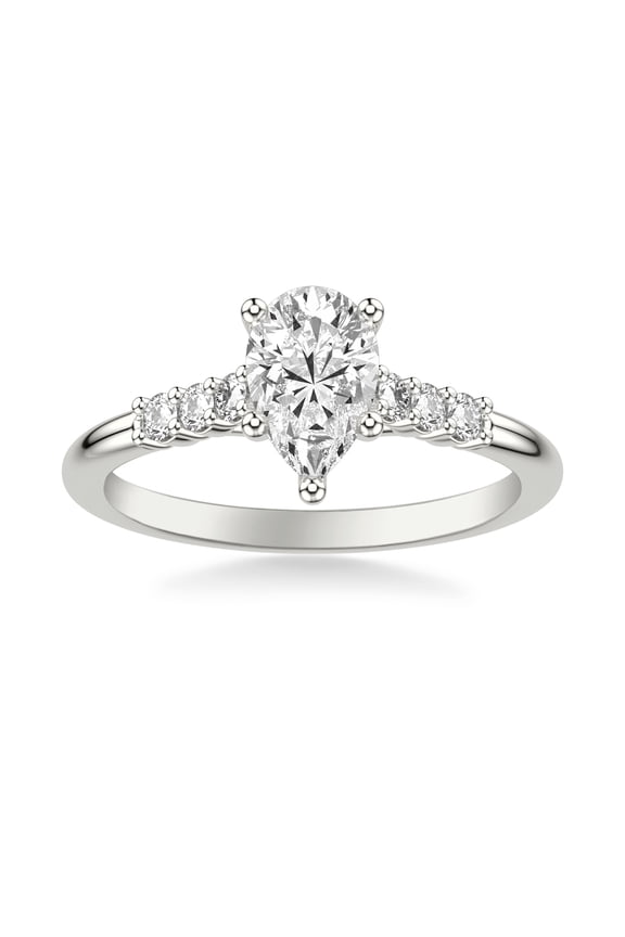 ry Pear Cut 1.28 Ct Moissanite Ring with Cathedral Setting - Solitaire Accent Style - 14K White Gold Plated Jewelry
