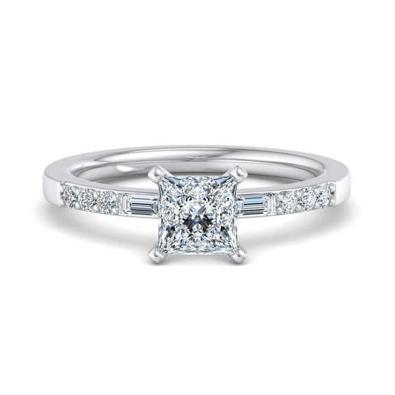 Silvago Jewelry Princess Cut 1.7 Ct Moissanite Engagement Ring - 14K White Gold Plated - Solitaire with Accent Moissanite - Trilogy Wedding Ring - Great Gift for Birthday or Anniversary