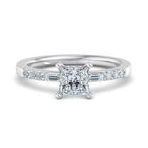 Silvago Jewelry Princess Cut 1.7 Ct Moissanite Engagement Ring - 14K White Gold Plated - Solitaire with Accent Moissanite - Trilogy Wedding Ring - Great Gift for Birthday or Anniversary