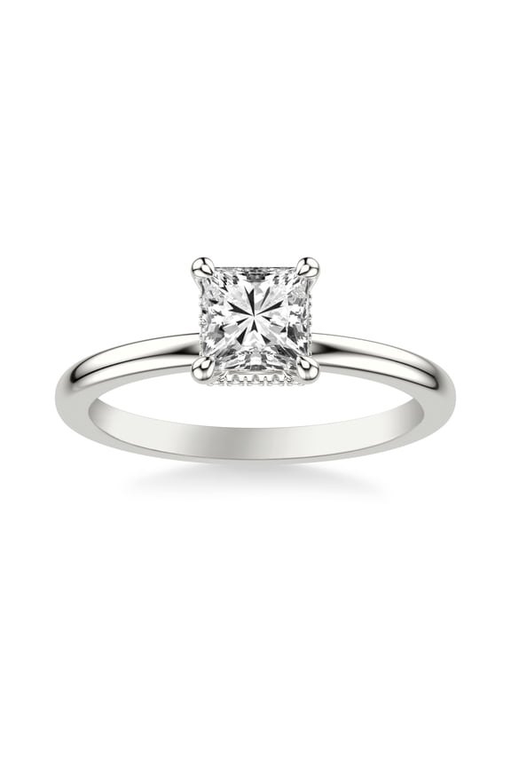 ry Princess Cut 2.02 Ct Moissanite Ring - Solitaire Hidden Halo Engagement Ring - 14K White Gold Plated Wedding Jewelry