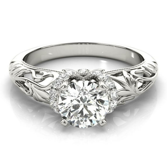 Silvago Jewelry Round Cut 2.02 Ct Moissanite Engagement Ring - Fusion of Vintage and Modern Design - 14K White Gold Plated Jewelry Gift for Women