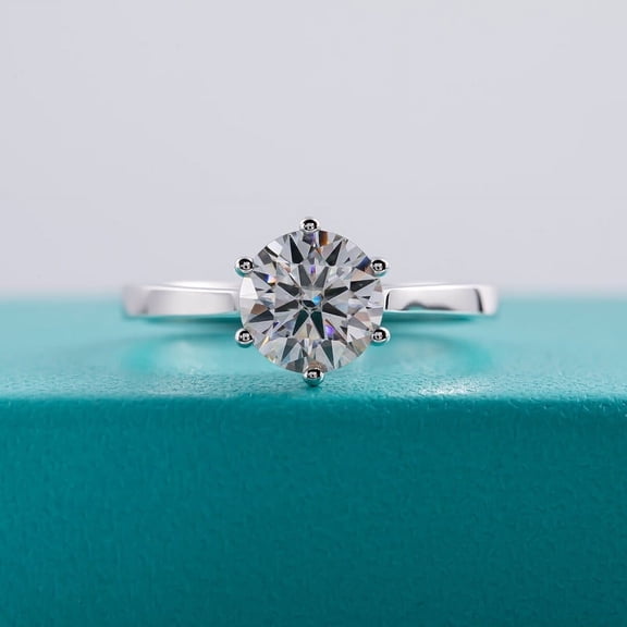 Silvago Jewelry Round Cut 2.04 Ct Moissanite Solitaire Wedding Ring for Her - 14K White Gold Plated Ring - Anniversary Gift for Wife - Engagement Ring - Beautiful Moissanite Ring - Women's Jewelry