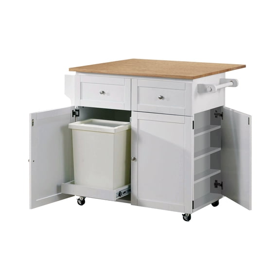 Silvain Transitional Natural Brown and White Kitchen Cart