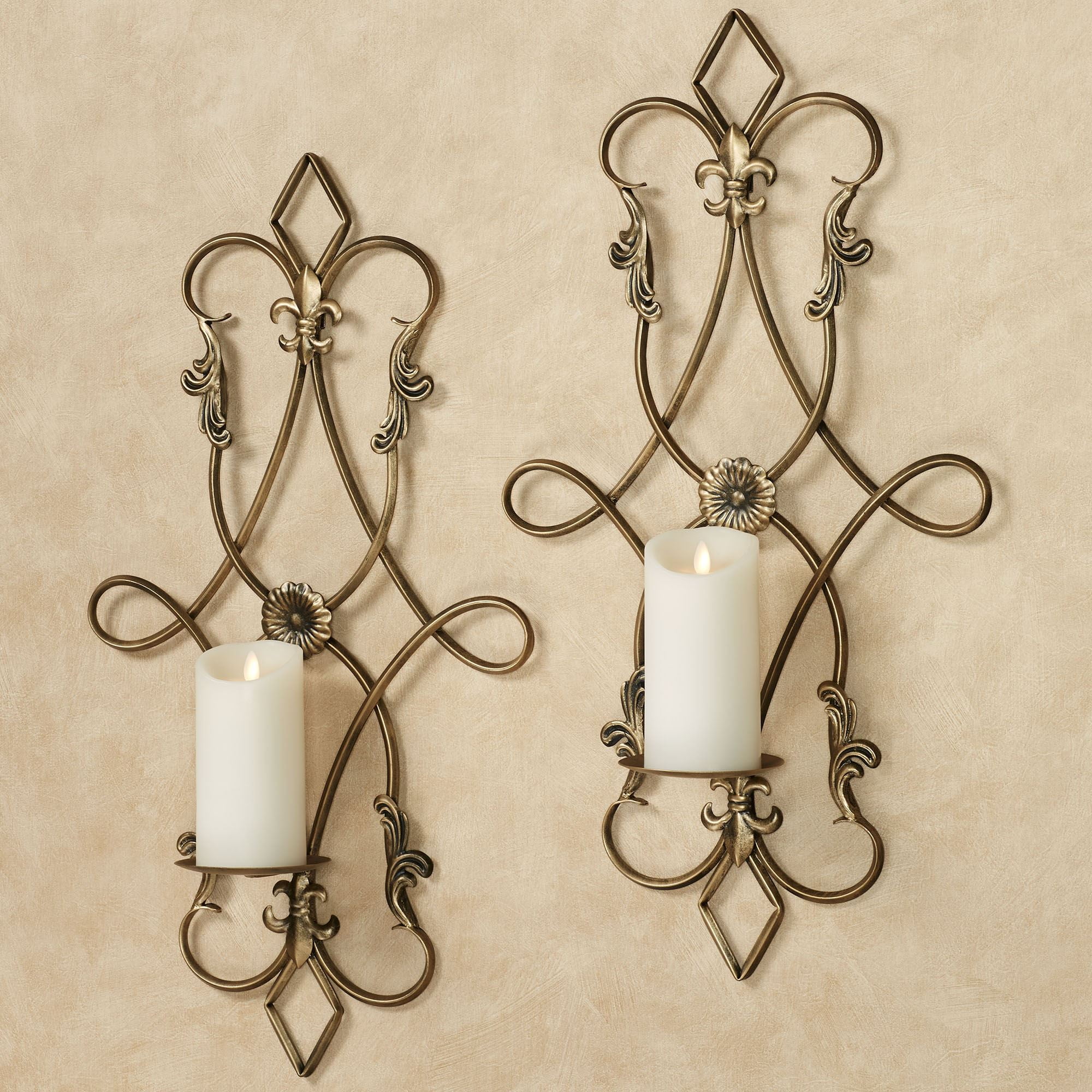 Silvana Antique Gold Scrollwork Candle Wall Sconce Pair