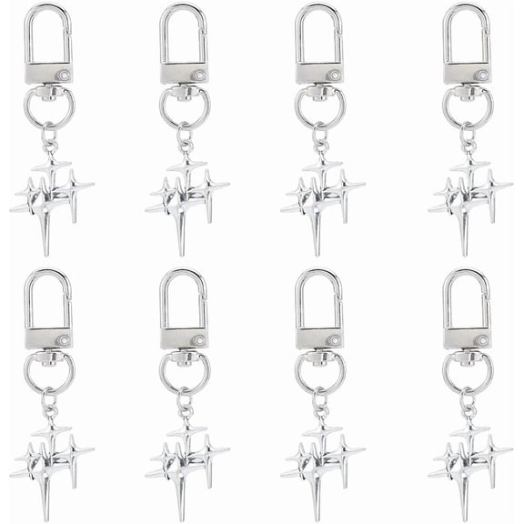 Silver 1 Box 8Pcs Star Keychain Metal Spring Snap Swivel Clasp Aesthetic Stars Charms Key Chains Pendant Keyring with Clip Keys Accessories for Car Key Purse Handbag Backpack Camera Pendants