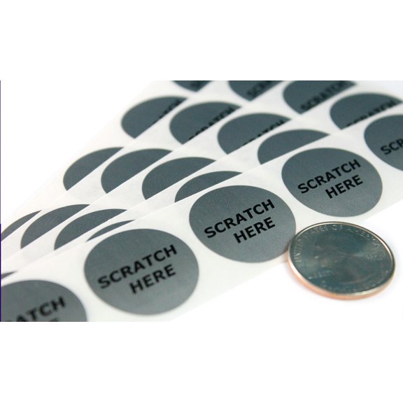 Silver 1" Round "Scratch Here" Scratch Off Labels - 50 Labels