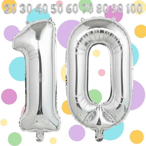 Silver 10 Number Mylar Foil Balloon 32" - Self-Seal Helium or Air Inflation Metallic Balloons for 10th Birthday Party, Anniversary, Graduation Decor