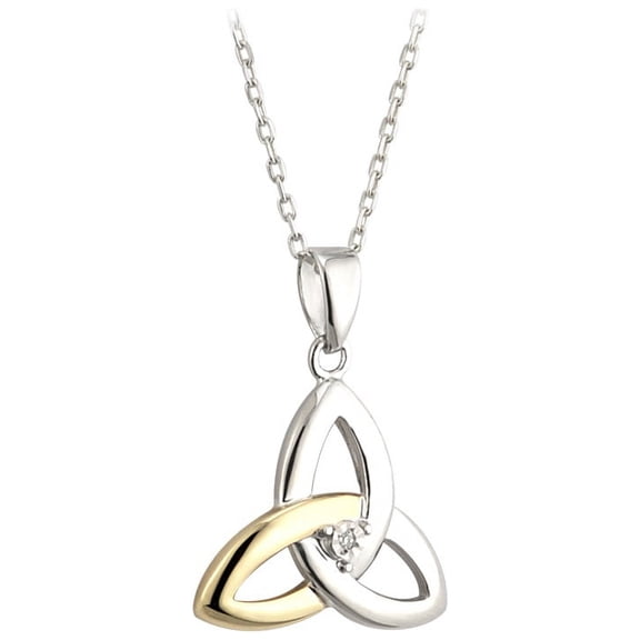 Silver 10K Gold & Dia Trinity Knot Pendant